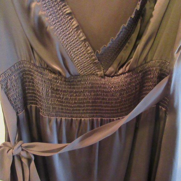 BCBGMaxazria Silk Blend Dress with Smocking Plunging Neckline - Picture 3 of 6